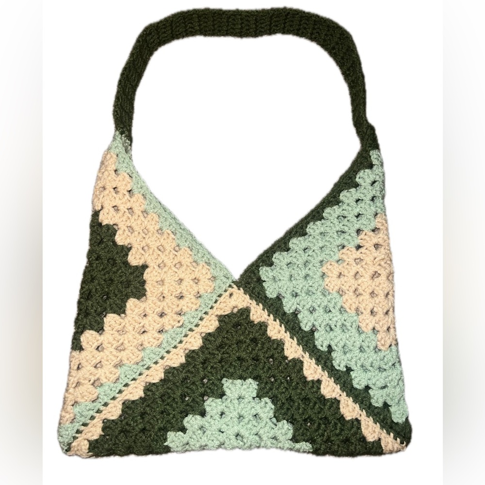 Small Handcrafted Leaf Green, Sage and Taupe Crochet Bag